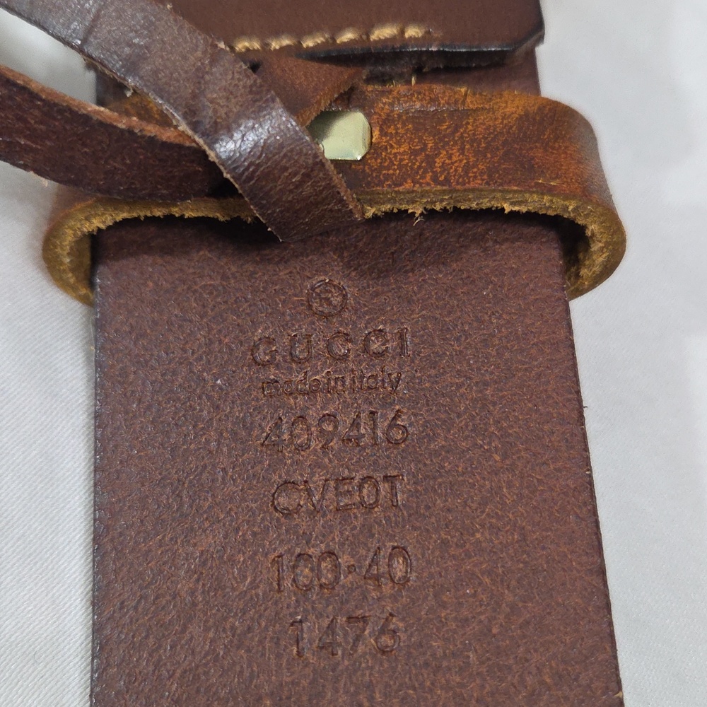 Gucci Brown Leather Belt with Gold Double G Buckle - Picture 7 of 16